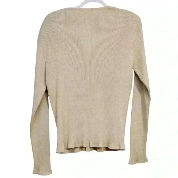 Carlisle Cardigan Sweater Size XL 100% Silk Ribbed Knit Career Workwear Stretch - Picture 7 of 9